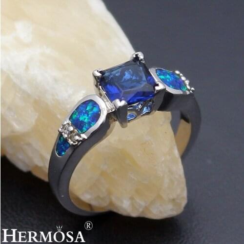 Big Promotion Dazzling Natural Blue Australian Opal Sapphiree Wedding Ring Size 7 DF97