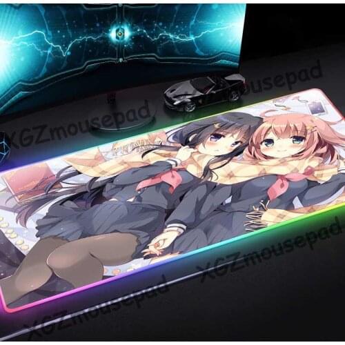 XGZ Custom Large RGB Gaming Mouse Pad Black Lock Edge Cute Girl Scarf Pattern Computer Desk Mat Rubber Non-slip 900x400/800x300