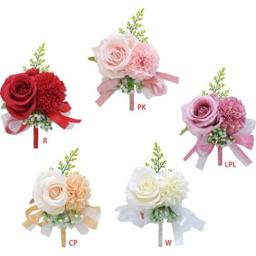 Handmade Bridal Groom Wedding Boutonniere Pin Artificial Rose Sunflower Fake Berries Bowknot Lapel Brooch Party Suit Decoration