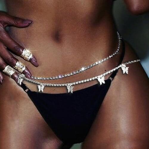 Sweet Fashion Crystal Butterfly Pendant Belly Waist Rhinestone Chain Sexy Bikini Beach Body Jewelry Accessories