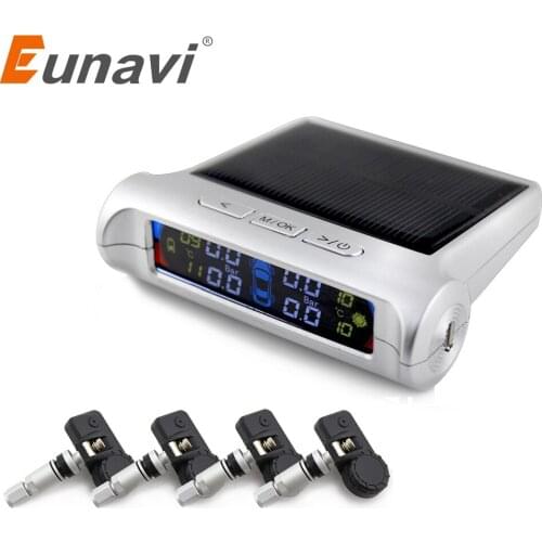 Eunavi Solar TPMS Car Tire Pressure Alarm Monitor System LCD Display 4 Internal Monitoring Intelligent Wireless