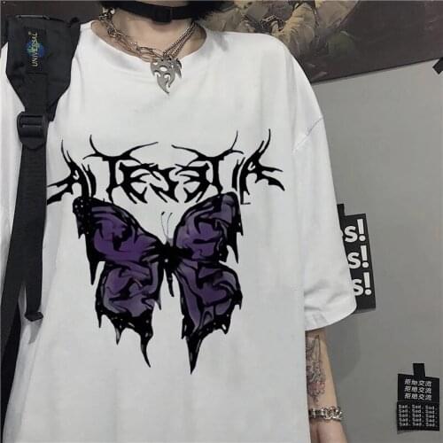 Women T Shirt Oversized Punk Butterfly Harajuku Streetwear Tops Aesthetic Short Sleeve Hip hop Gothic T-shirts vintage shirt