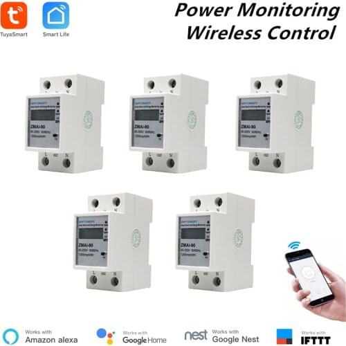 5 PcsTuya Power Meter WiFi Power Consumption Switch Energy Monitoring Meter 110V/220V Din Rail Remote Control Alexa Compatible