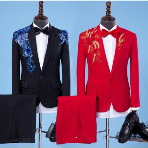 Korean stage clothing for men groom suit set with pants Singer star style dance mens wedding suits costume formal dress