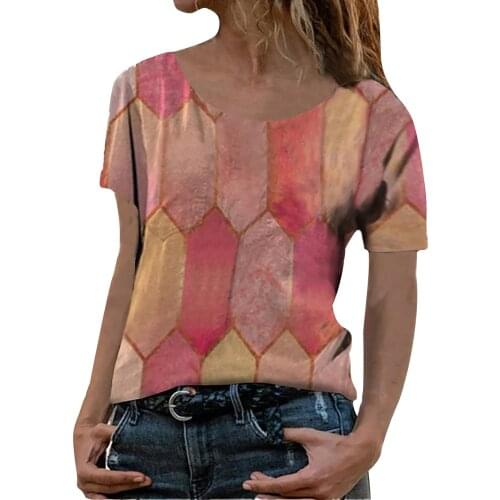 Red Shirts For Ladies Blusas Mujer De Moda 2021 Plus Size Clothes Womens Summer Fashion O-neck Big Diamond Print Loose Shirt