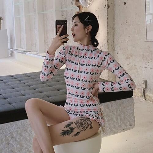 Swimsuit Women Bathing Suit Bath Suits Long Sleeve For Flowers Xuan Magazine Block White Polyester Floral Rashguard Surfing