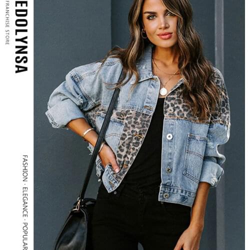 Fashion Leopard Patchwork Denim Jackets Women Jackets 2021 Spring Coat Streetwear Pocket Casual Coat Ladies Short Style Tops Y55