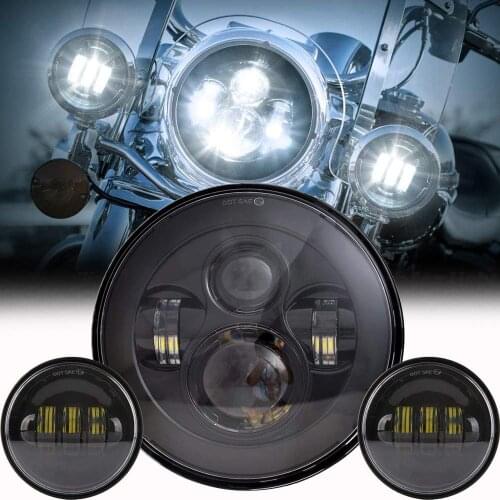Motorcycle 7 inch Moto LED Headlight with 4-1/2" 4.5inch LED Auxiliary Fog Passing Light Lamp for Harley Touring Electra Glide