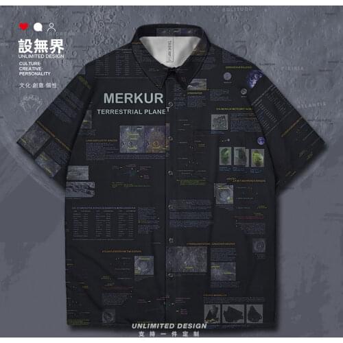 Mercur planetary universe space flight Short-Sleeved shirt mens Short Sleeve collared clothing cardigan Print Summer Clothes