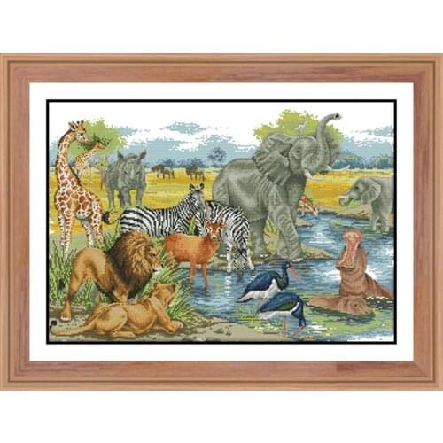 Animal World Cross Stitch Kit 14ct and 11ct Elephant Lion Giraffe Zebra Print Needle Embroidery DIY Manual Home Decoration Paint