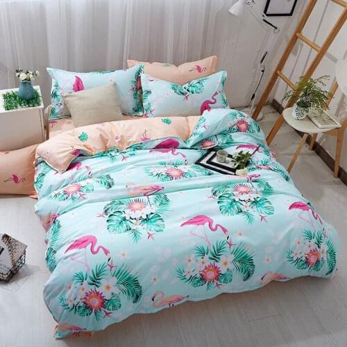 Cartoon Pink Flamingo Bedding Set Green Tropical Duvet Cover Russia Euro Queen Double King Size Beddings For Kids Adult