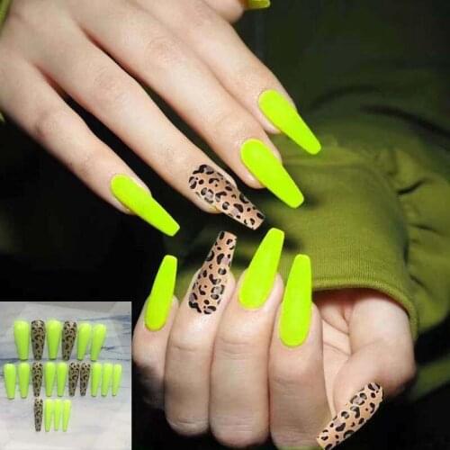 20pcs European Ballerina Detachable Long Coffin Fake Nails XL Mixed Rainbow/Neno/Leopard Stiletto Full Artificial False Nails