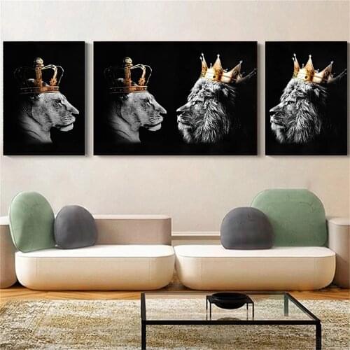 Nordic Lion King and Queen Wall Art Pictures Animals Posters Black and White Canvas Painting Print For Home Room Decoration