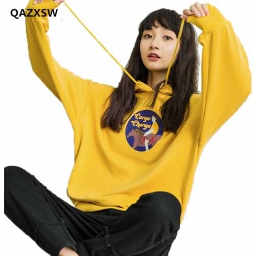 2019 New Yellow Sweatshirts Female Long-sleeved Korean Loose BF Hooded Harajuku Style Pullover Cartoon Student Autumn bts SY072
