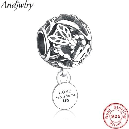 2020 NEW Fit Original Charms Bracelets 925 Sterling Silver Openwork Dragonfly Love Charm DIY Jewelry Berloque
