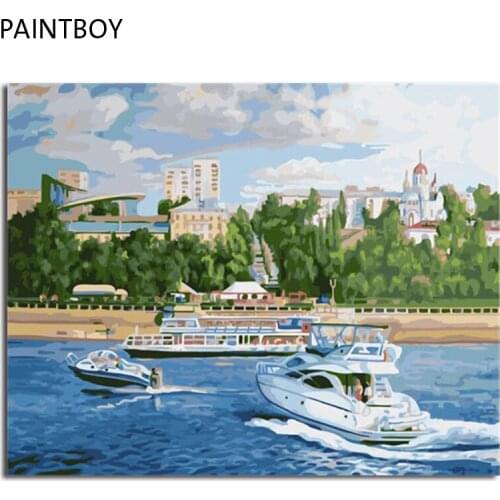 PAINTBOY Landscape Framed Pictures Painting By Numbers Painting and Calligraphy DIY Coloring By Numbers on Canvas
