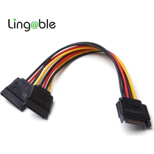 Lingable SATA Adapter Cable SATA 15pin Power Splitter Cable 15 Pin Male to Serial ATA 15pin x 2 Female Y Hard Drive Cables 20CM