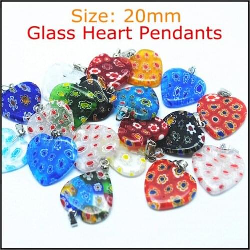 Glass pendant charms jewelry pendants millefiori glass heart shape beads accessories 2016 new beads pendant size 20mm