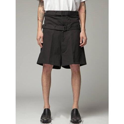 Summer 2021 Mens Casual Shorts Youth Fashion Double Belt Design Loose Bust Pants Black High Waist
