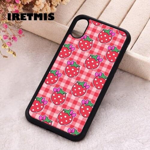 Iretmis 5 5S SE Phone Cover Case for iPhone 6 6S 7 8 Plus X Xs XR 11 12 Mini Pro Max Silicone Bow Strawberry Gingham Pattern