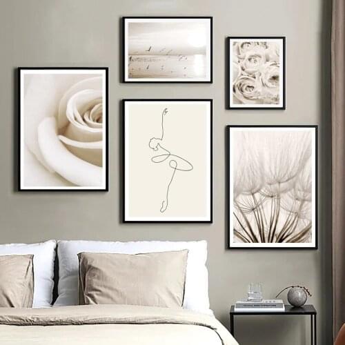 Nordic Abstract Line Dance Figure Poster Flower Landscape Painting Wall Art Oil Painting Modern Home Design Printmaking