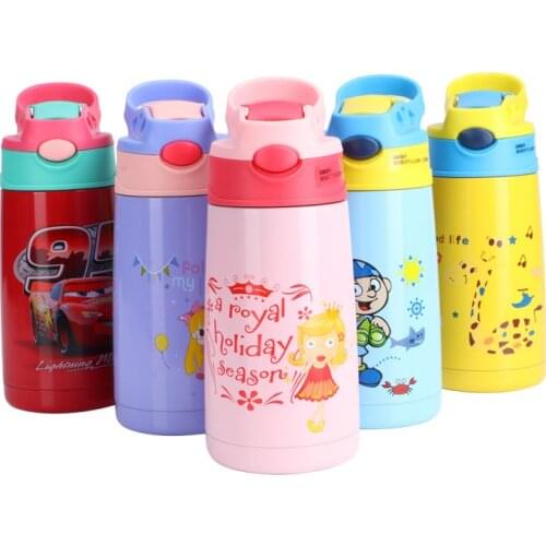 Hot sale 400ml bpa-free Portable travel Straw thermals bottle Stainless steel children Vacuum flask tea thermos cup with bag