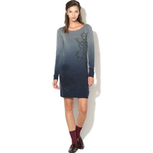 Spanish D spring and autumn knitted slim dress pin bead print gradient dress