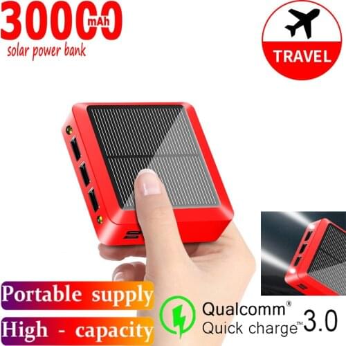 30000mAh Solar Power Bank Portable Fast Charging External Battery PoverBank for Xiaomi IPhone Samsung