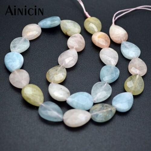 High Quality Flat Faceted Water Drop Natural Morganite Gem stone DIY Jewelry Making Beads 12xx16mm Teardrop Findings 2pcs