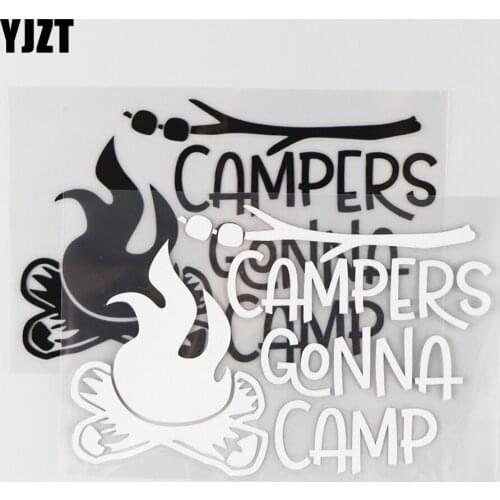 YJZT 15.7×10CM CAMPERS GONNA CAMP Car Sticker Vinyl Decal Funny Cartoon Pattern Black/Silver 4C-0399