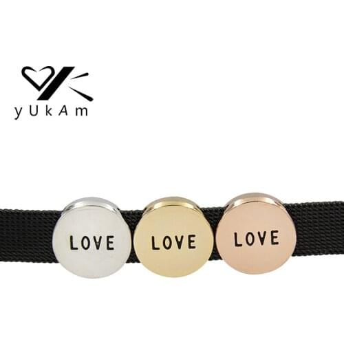 YUKAM Silver Color Rose Round Forever Love Slide Charms Keeper for Women Stainless Steel Mesh Keeper Bracelet Jewelry DIY Making