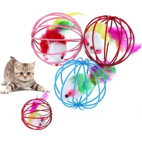 6.5cm Pet Cat Toy Funny Feather Mouse Mice Ball Cage Toy for Cat Kitten Interactive Playing Toys Pet Cat Products