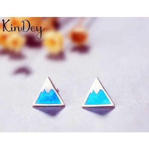 Kindey Real Silver Color Blue Triangle Earrings For Women Wedding Bijoux Statement Jewelry Brincos Pendientes