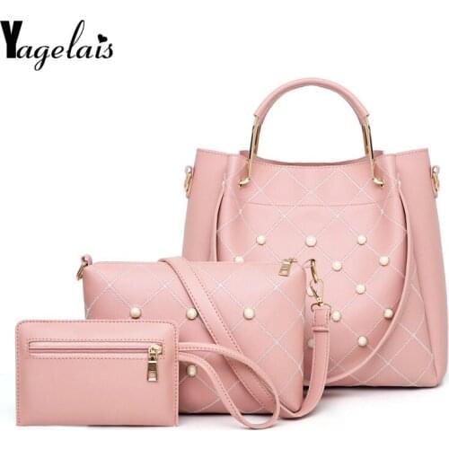 Rivet Bucket Handbags PU Leather Women Composite Bags Lady Bag Three Pieces Set Fashion Large Shoulder Bags Casual Bag 2019