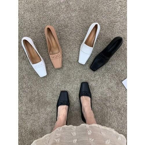 Womens shoes high heels spring 2021 new thick heel square toe comfortable leather shoes