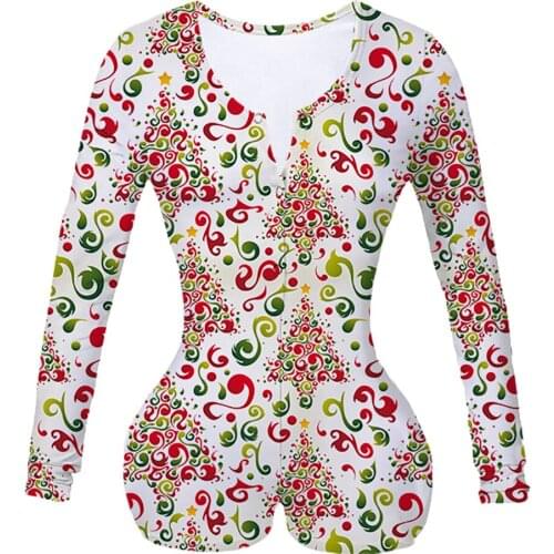 Women Custom Made Christmas Trees Swirl Sublimation Print Summer Long Sleeves Onesie