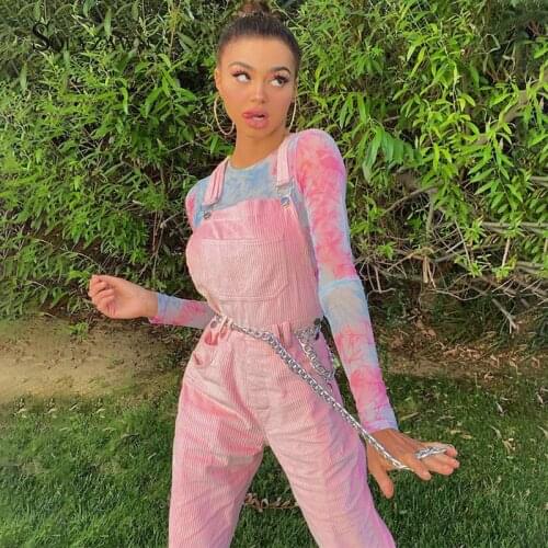 Corduroy Sexy Jumpsuit Women Fall Pocket Metal Button Strap Bodycon Jumpsuit Rompers 2019 Pink High Waist Long Trousers Overalls