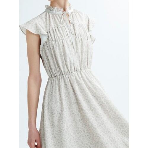 Ladies Bow Ties Gathered Waist Midi Dress With Ruffle Detail