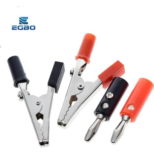 1set Insulated Crocodile Clips Plastic Handle Cable Lead Testing Metal Alligator Clips Clamps 52mm Length + 4mm Banana Plug