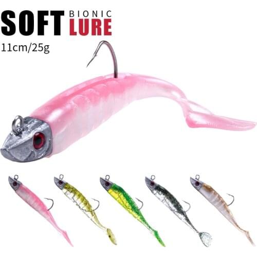 1pcs Jigging Soft Bait Fishing Lures 9cm/15g 11cm/25g DIY Lead Head Jig Fish T Tail Sea Bass Lure Fishing Tackle