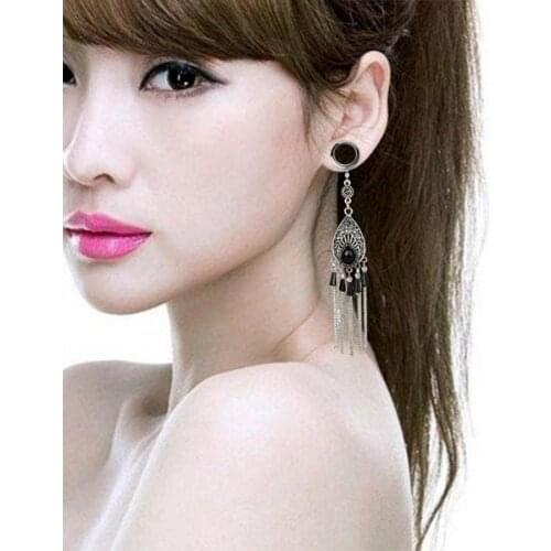 2 Pcs Ear Stretcher Screw Bohemia National Decoration Tassel Ear Tunnel for Ear Plugs Ear Dilations Flesh Ear Piercing Expander