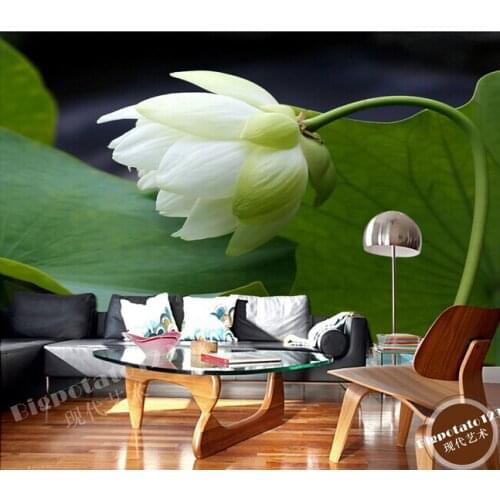 Custom 3D murals, fresh beautiful bow lotus, living room sofa TV wall bedroom background wallpaper