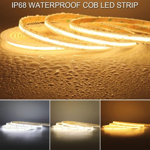 High Quality IP68 LED Strip 12V 24V Waterproof Flexible COB Light Bar Warm Cold White 1M 2M 3M 4M 5M with Sticker for Outdoor