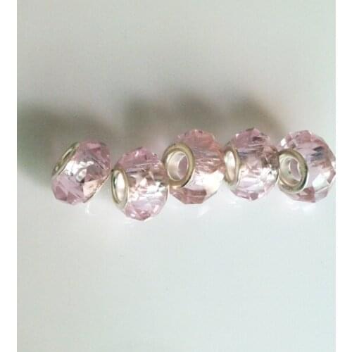 5PCS 14*8mm Pink Color Big Hole Round Glass Crystal Space Loose Bead Charms For European Pandora DIY Jewelry Bracelet Bangle