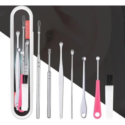 7Pcs/Set Ear Wax Pickers Stainless Steel Earpick Wax Remover Curette Ear Pick Cleaner Ear Cleaner Spoon Care Ear Clean Tool