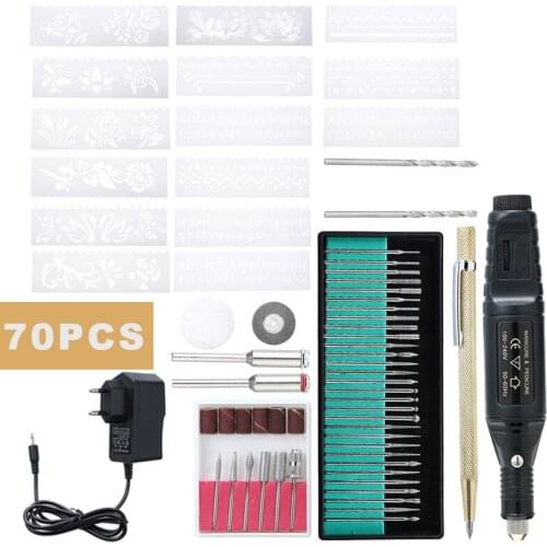 70pcs Electric Rotary Drill Grinder Polish Sanding Tool Set Mini Engraving Pen Drills Grinder Sanding Engraving Kit