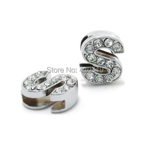 Wholesale 50PCS 8mm " S " full rhinestones alloy slide letter , diy pet dog charm