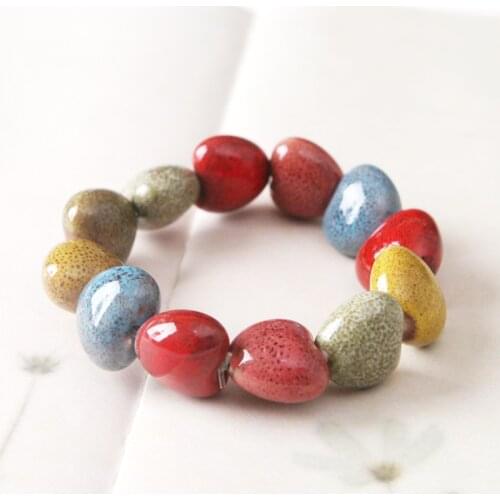 Ceramic Beaded Bracelet Men Jewelry Heart Shaped Colorful Beads Charm Bracelets For Women Bohemian Charms Bangle Lover Gifts