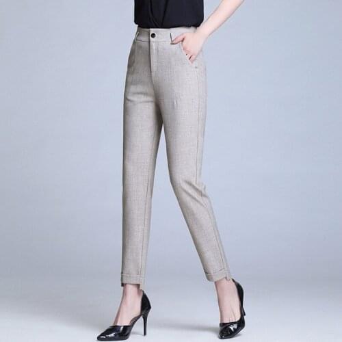 Women Pants Casual Straight Pants High Waist Suit Pants Elegant Work Ankle-length Trousers Autumn Female Pockets Pantalon Femme