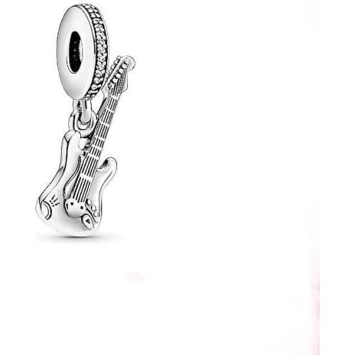 Fit Original Pan Charm Bracelet Real 925 Sterling Silver Rock Music Guitar Bead Making Berloque Punk Style Dangle Beads